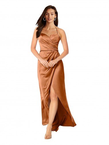 Shop Faux-Wrap Skirt Silky Satin Evening Dress