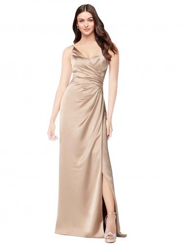 Shop Silky Satin Evening Dress with Draped Surplice Bodice