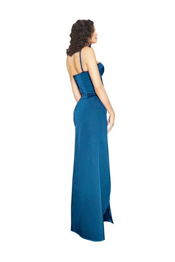 Shop Full Length Bustier Style Long Silky Satin Evening Dress with Low Back
