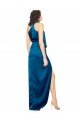 Shop High Halter Neck Silky Satin Evening Dress with Sash Overlay and Side Split