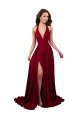 Shop A-Line Halter Plunge V-Neckline Open Back Spandex Evening Dress with Slit
