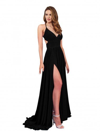 Shop High Slit Open Back Long Spandex Evening Dress with Lined Crossover Bust