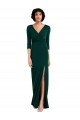 Shop Floor Length 3/4 Sleeves V-Back Draped Wrap Maxi Spandex Evening Dress