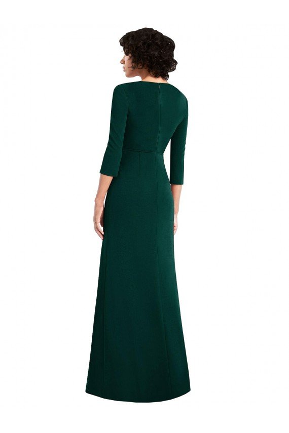 Shop Floor Length 3/4 Sleeves V-Back Draped Wrap Maxi Spandex Evening Dress