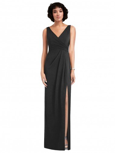 Shop Draped Wrap Maxi Spandex Evening Dress with Front Slit