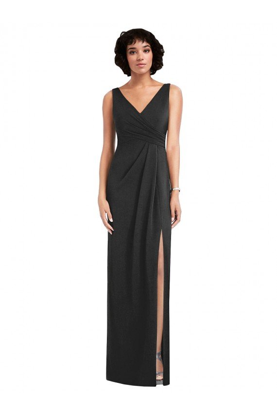 Shop Draped Wrap Maxi Spandex Evening Dress with Front Slit