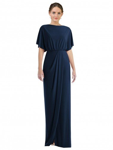 Shop Open Back Short Sleeves Draped Tulip Skirt Maxi Spandex Evening Dress