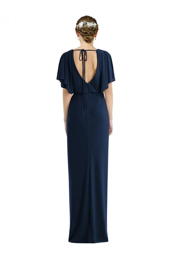 Shop Open Back Short Sleeves Draped Tulip Skirt Maxi Spandex Evening Dress