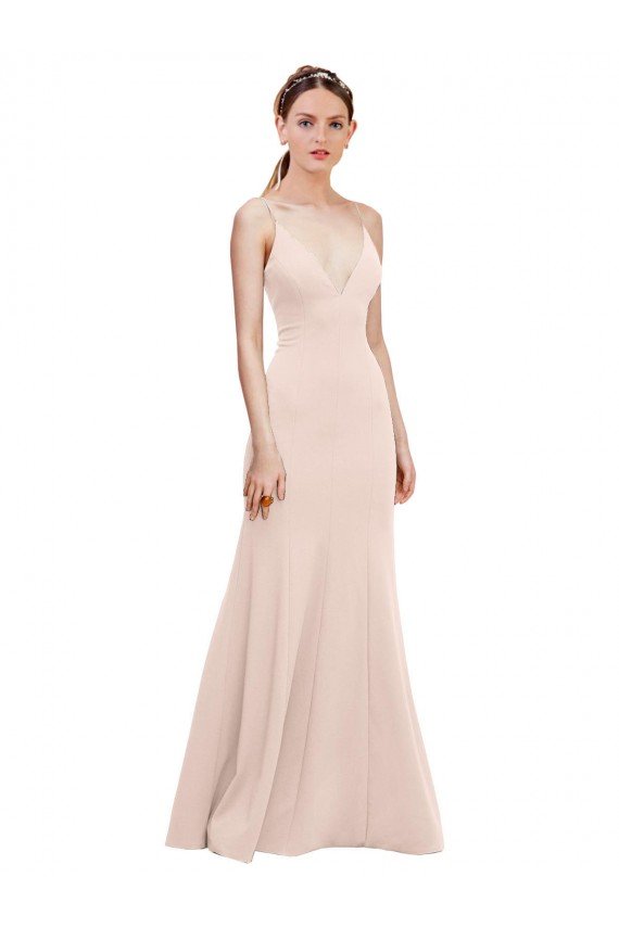 Shop Deep V-Neck and Back Long Crepe Evening Dress