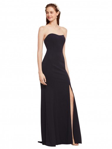 Shop Strapless Bodycon Long Crepe Evening Dress with High Slit