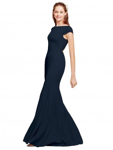Shop Fit and Flare Long Crepe Evening Dress with Tie Open Back