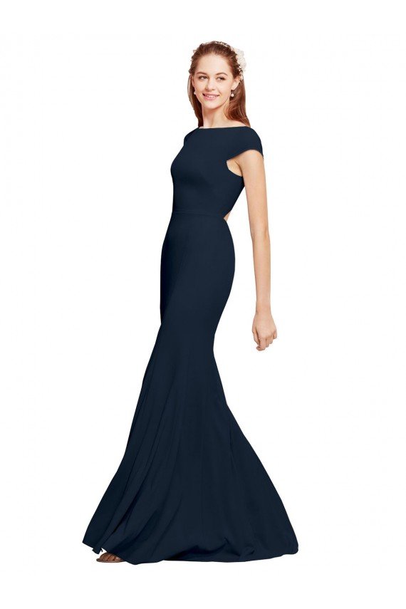 Shop Fit and Flare Long Crepe Evening Dress with Tie Open Back