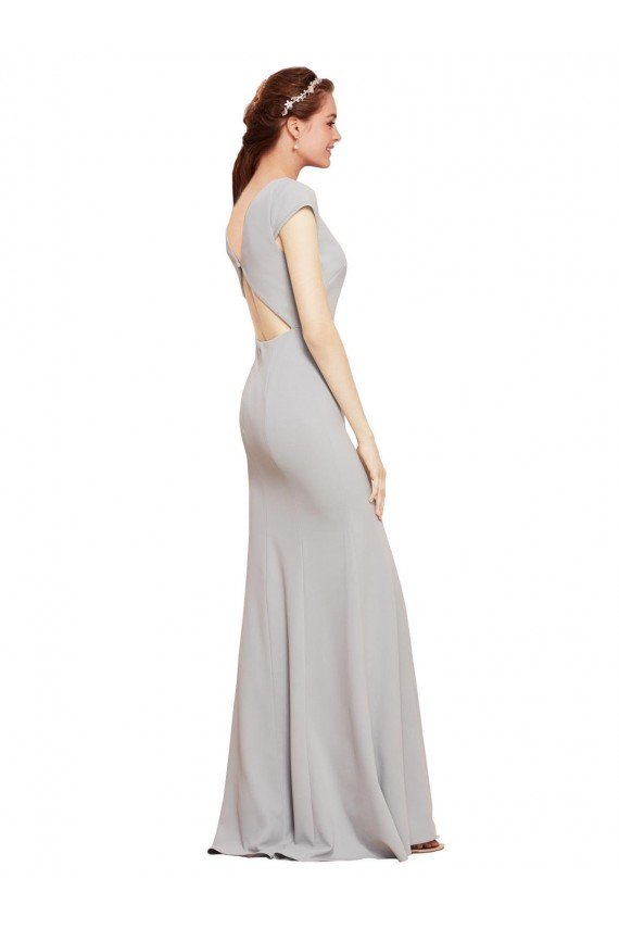 Shop Fit and Flare Long Crepe Evening Dress with Tie Open Back