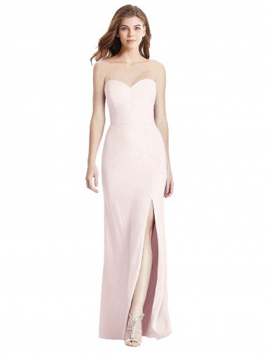 Shop Strapless Crepe Trumpet Evening Dress with Front Slit