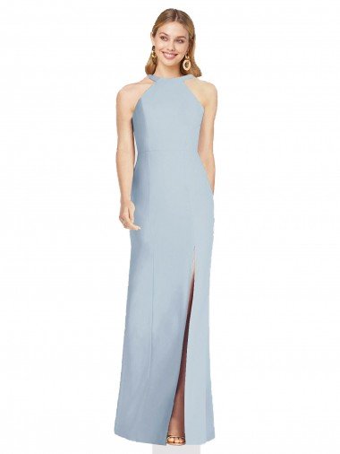 Shop High Neck Backless Crepe Trumpet Evening Dress