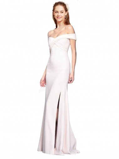 Shop Criss Cross Off the Shoulder Crepe Evening Dress with Side Slit