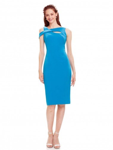 Shop Sleeveless Crepe Cocktail Evening Dress with Keyhole Off The Shoulder Detailing