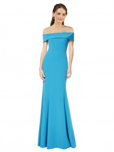 Shop Off the Shoulder Crepe Evening Dress with Fitted Silhouette