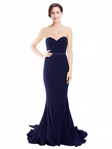 Shop Strapless Sweetheart Neckline Crepe Evening Dress with Satin Waistband
