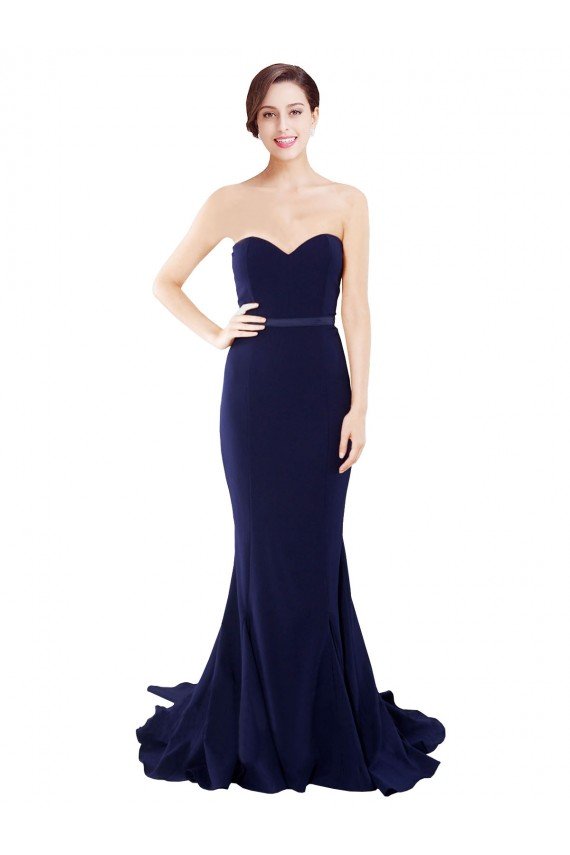 Shop Strapless Sweetheart Neckline Crepe Evening Dress with Satin Waistband