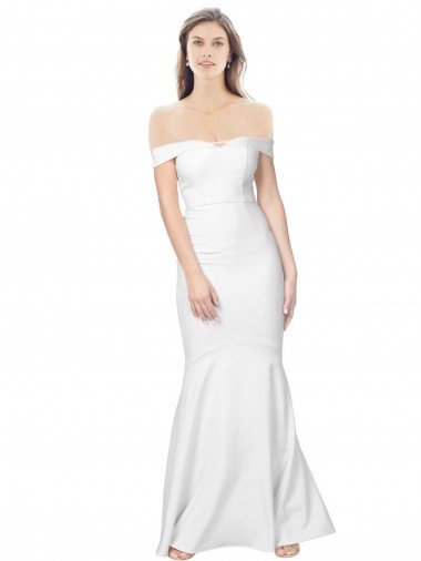 Shop Mermaid Off the Shoulder Long Crepe Evening Dress with Low Back