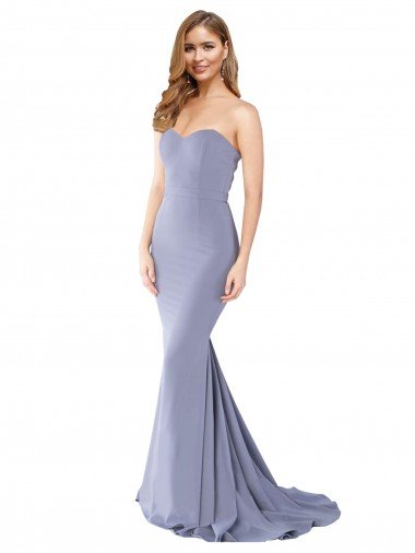 Shop Long Strapless Sweetheart Sweep Train Crepe Evening Dress with Low Back