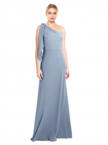 Shop Draped Flutter Sleeves One Shoulder Stretch Crepe Evening Dress