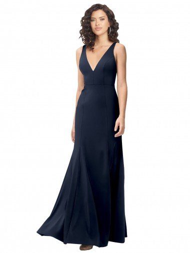 Shop Classic V-Neck Long Stretch Crepe Evening Dress with V-Back