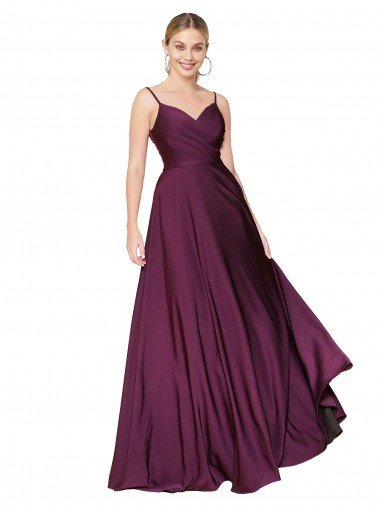 Shop High Neck Spaghetti Straps Long V-Back Crepe Evening Dress