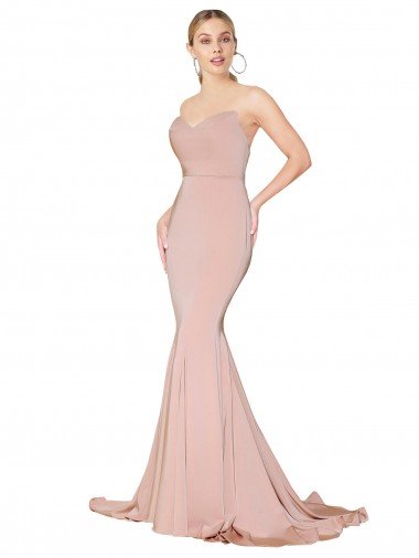 Shop Sweep Train Sweetheart Long Mermaid Crepe Evening Dress Low Back