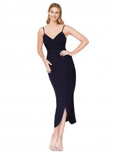 Shop High Neck Spaghetti Straps Crepe Short Wrap Cocktail Evening Dress