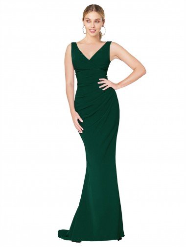 Shop V-Neck Floor Length Long Crepe Mermaid Evening Dress