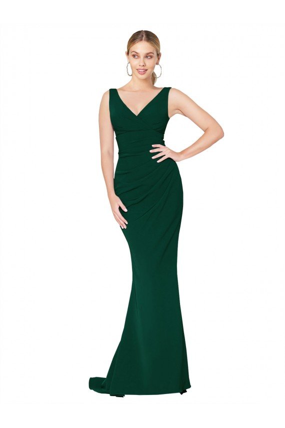 Shop V-Neck Floor Length Long Crepe Mermaid Evening Dress