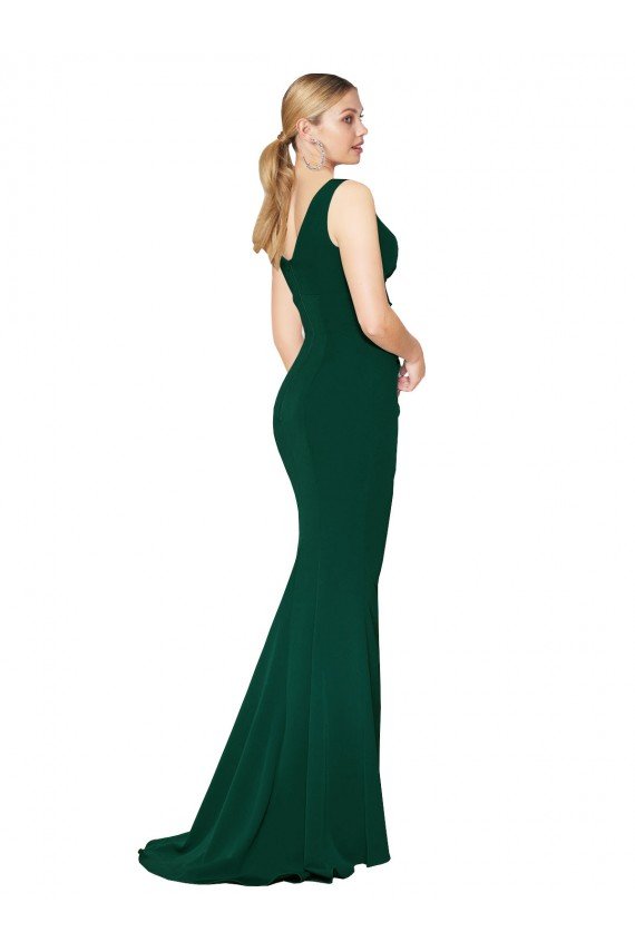 Shop V-Neck Floor Length Long Crepe Mermaid Evening Dress