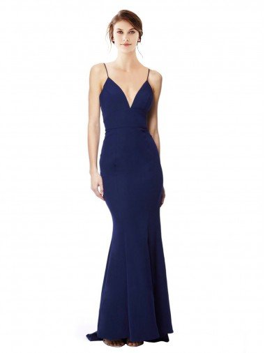 Shop Deep V-Neck Spaghetti Straps Mermaid Crepe Evening Dress