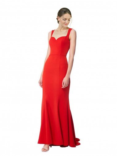 Shop Long Chapel Train Fishtail Maxi Crepe Evening Dress with Sweetheart Neckline