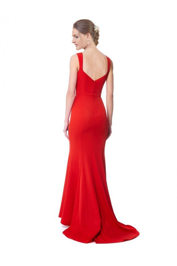 Shop Long Chapel Train Fishtail Maxi Crepe Evening Dress with Sweetheart Neckline