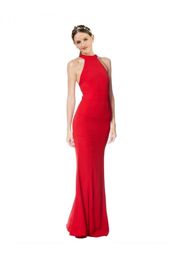 Shop Halter Neck Keyhole Back Sleeveless Crepe Evening Maxi Dress