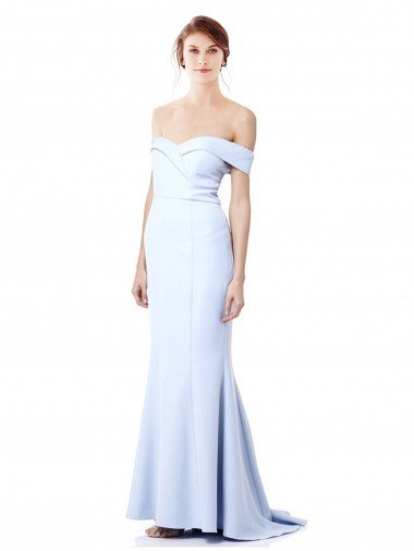 Shop High Neck Long Off the Shoulder Crepe Evening Maxi Dress with Train