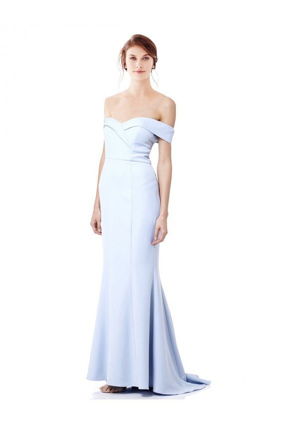 Shop High Neck Long Off the Shoulder Crepe Evening Maxi Dress with Train