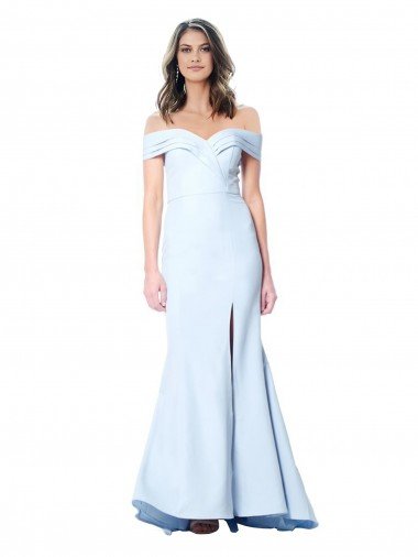 Shop Pleated Off the Shoulder Bardot Maxi Crepe Bridesmiad Dress