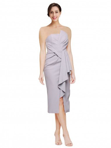 Shop Short Strapless Crepe Cocktail Evening Dress with Ruffles