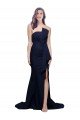 Shop Long Strapless Sweep Train Low Back Crepe Evening Dress