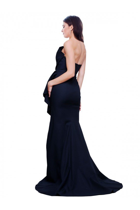 Shop Long Strapless Sweep Train Low Back Crepe Evening Dress