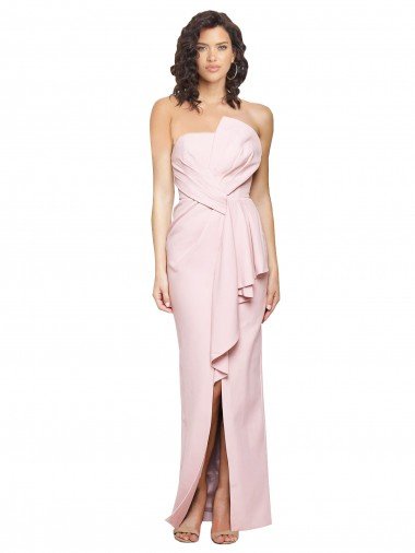 Shop Strapless Long Full Length Ruffles Low Back Crepe Evening Dress