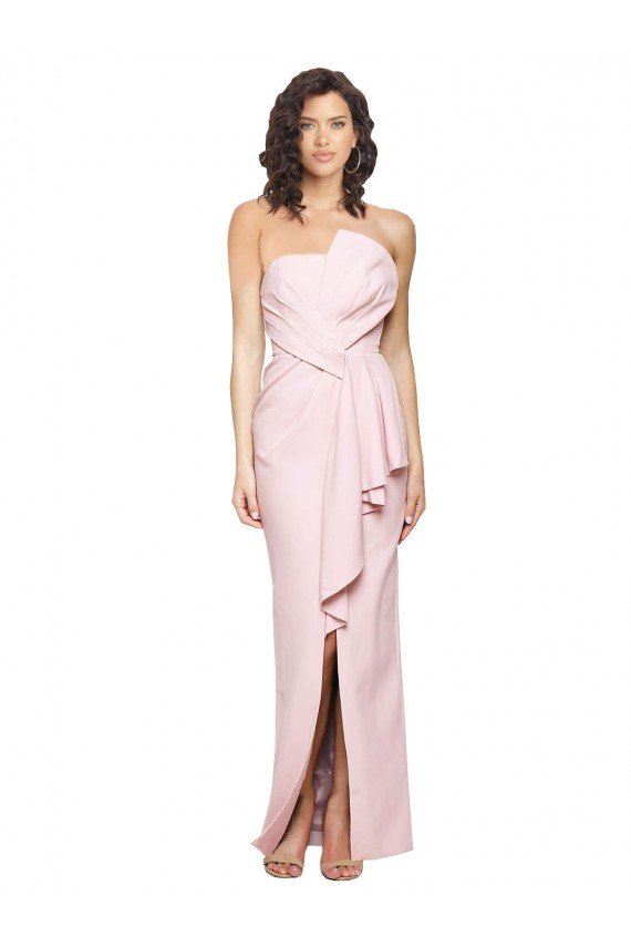 Shop Strapless Long Full Length Ruffles Low Back Crepe Evening Dress