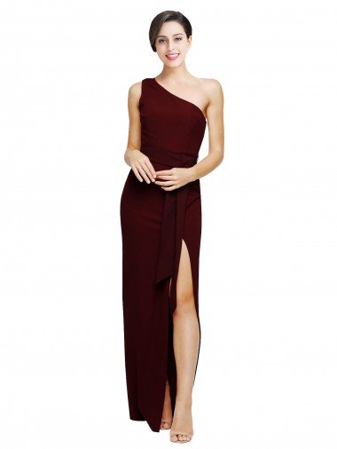 Shop One Shoulder Sheath Crepe Evening Dress with High Side Split