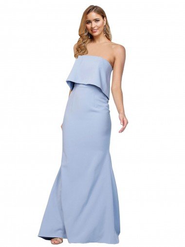 Shop Strapless Full Length Crepe Evening Dress with Bodice Overlay