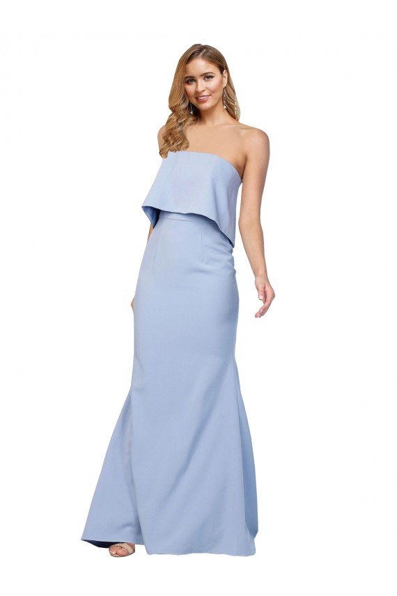 Shop Strapless Full Length Crepe Evening Dress with Bodice Overlay