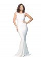 Shop High Neck Low V-Back Long Crepe Evening Dress